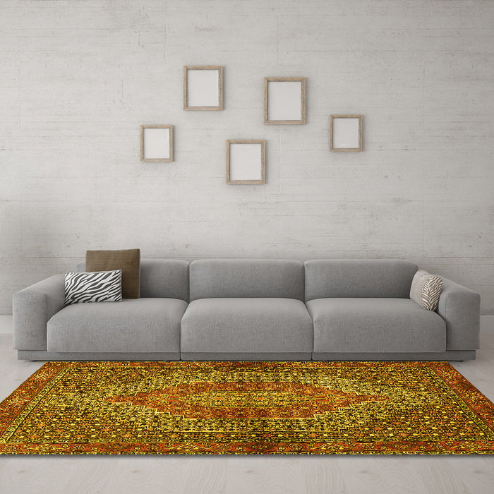 Machine Washable Persian Yellow Traditional Rug in a Living Room, wshtr2431yw