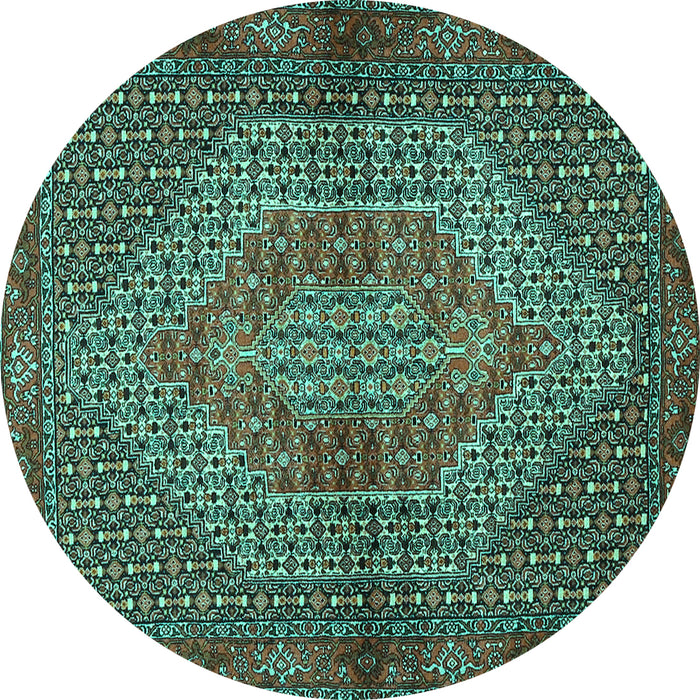 Round Machine Washable Persian Turquoise Traditional Area Rugs, wshtr2431turq
