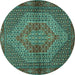 Round Machine Washable Persian Turquoise Traditional Area Rugs, wshtr2431turq