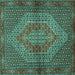 Square Machine Washable Persian Turquoise Traditional Area Rugs, wshtr2431turq