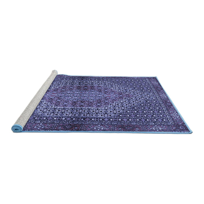Sideview of Machine Washable Persian Blue Traditional Rug, wshtr2431blu