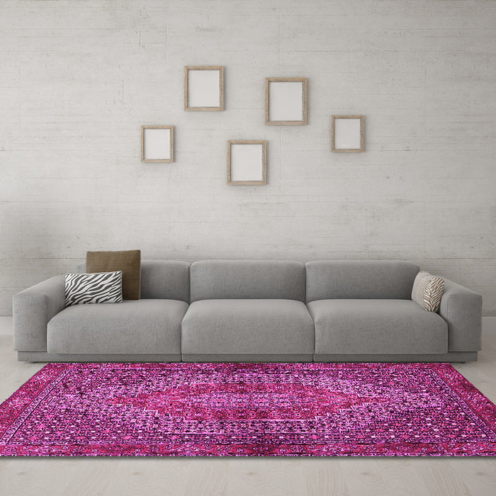 Machine Washable Persian Pink Traditional Rug in a Living Room, wshtr2431pnk