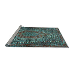 Sideview of Machine Washable Persian Light Blue Traditional Rug, wshtr2431lblu