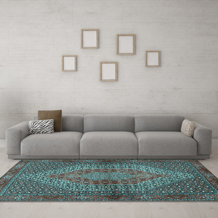 Machine Washable Persian Light Blue Traditional Rug in a Living Room, wshtr2431lblu