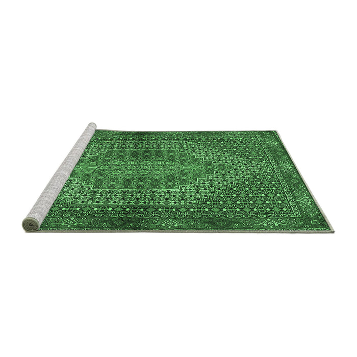 Sideview of Machine Washable Persian Emerald Green Traditional Area Rugs, wshtr2431emgrn