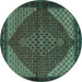 Round Persian Turquoise Traditional Rug, tr2432turq