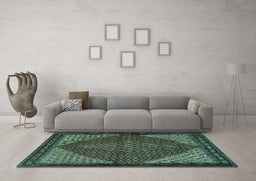 Machine Washable Persian Turquoise Traditional Area Rugs in a Living Room,, wshtr2432turq