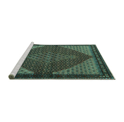 Sideview of Machine Washable Persian Turquoise Traditional Area Rugs, wshtr2432turq