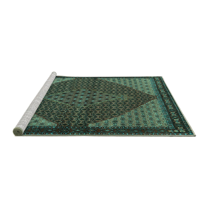 Sideview of Machine Washable Persian Turquoise Traditional Area Rugs, wshtr2432turq