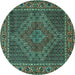 Round Machine Washable Persian Turquoise Traditional Area Rugs, wshtr2433turq