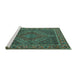 Sideview of Machine Washable Persian Turquoise Traditional Area Rugs, wshtr2433turq