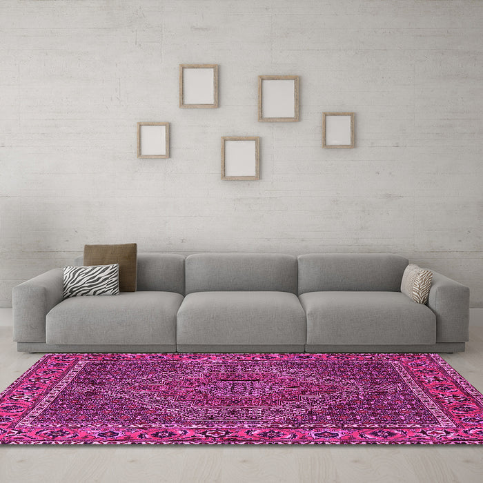 Machine Washable Persian Pink Traditional Rug in a Living Room, wshtr2433pnk