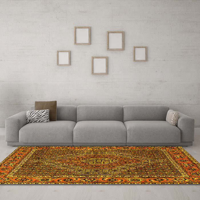 Machine Washable Persian Yellow Traditional Rug in a Living Room, wshtr2433yw