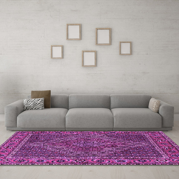 Machine Washable Persian Purple Traditional Area Rugs in a Living Room, wshtr2433pur