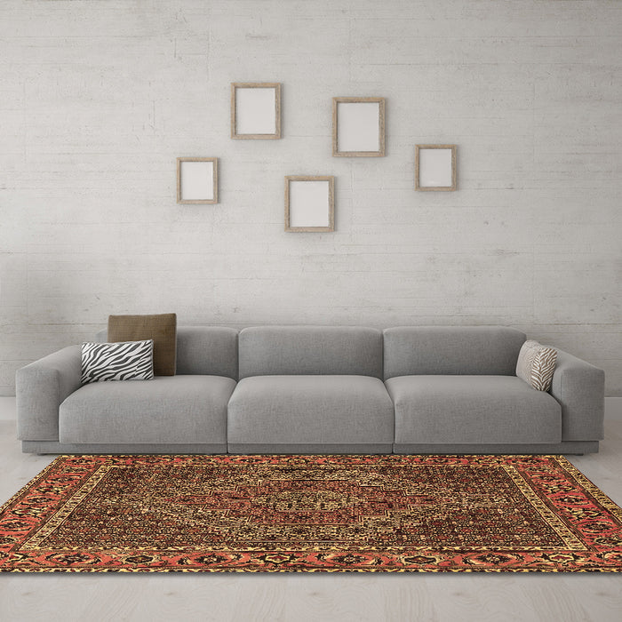 Machine Washable Persian Brown Traditional Rug in a Living Room,, wshtr2433brn