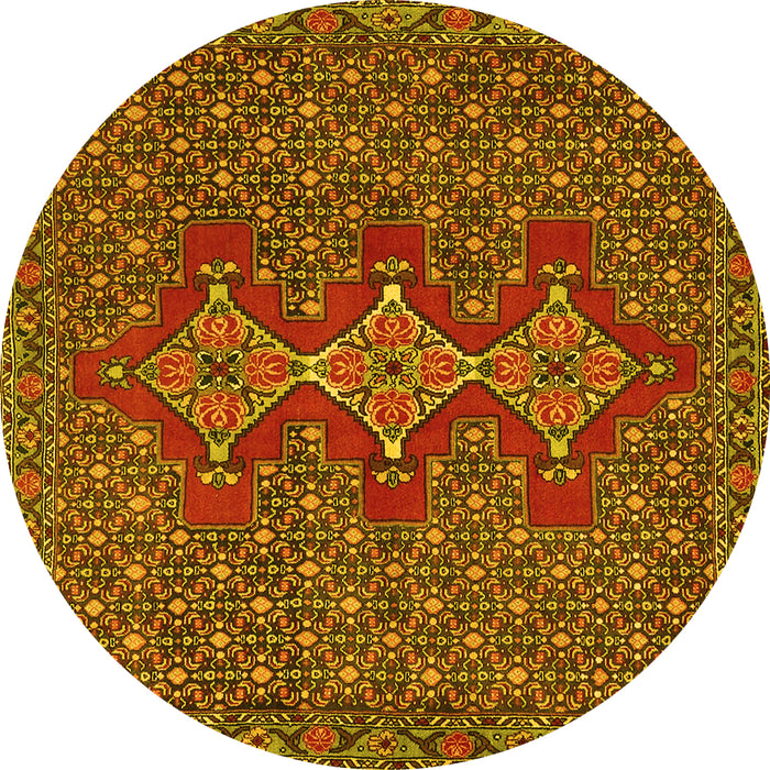 Round Machine Washable Persian Yellow Traditional Rug, wshtr2434yw