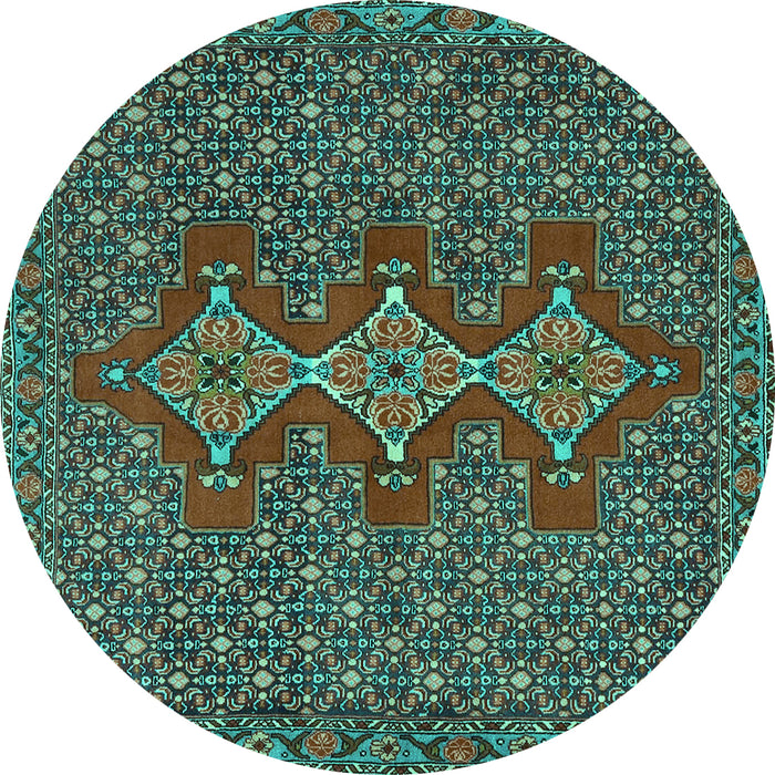Round Machine Washable Persian Turquoise Traditional Area Rugs, wshtr2434turq