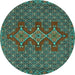 Round Machine Washable Persian Turquoise Traditional Area Rugs, wshtr2434turq