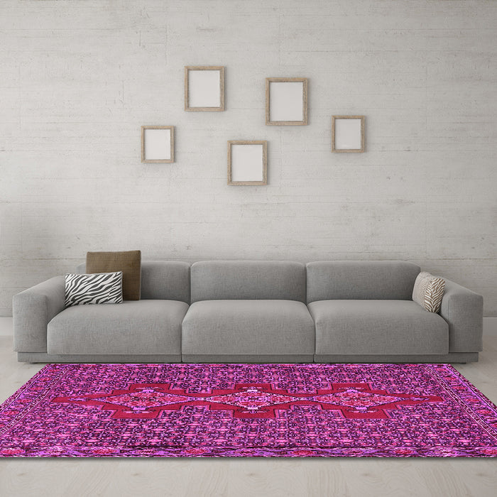 Machine Washable Persian Pink Traditional Rug in a Living Room, wshtr2434pnk