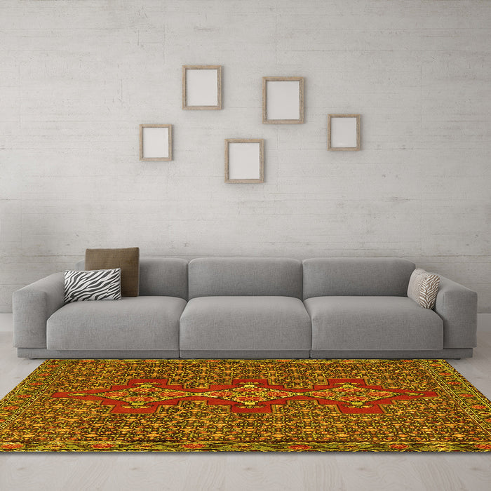Machine Washable Persian Yellow Traditional Rug in a Living Room, wshtr2434yw