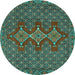 Round Persian Turquoise Traditional Rug, tr2434turq