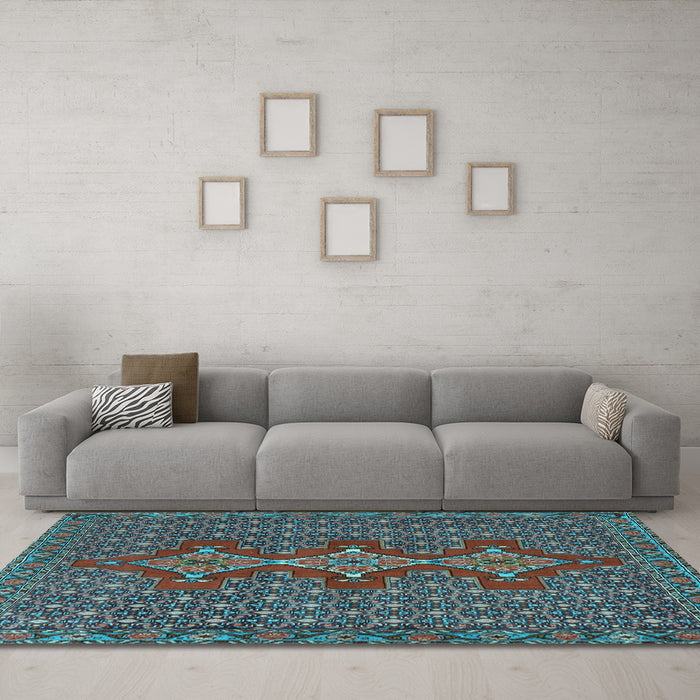 Machine Washable Persian Light Blue Traditional Rug in a Living Room, wshtr2434lblu