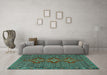 Machine Washable Persian Turquoise Traditional Area Rugs in a Living Room,, wshtr2434turq