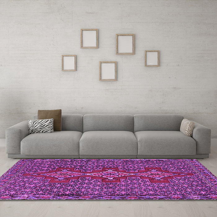 Machine Washable Persian Purple Traditional Area Rugs in a Living Room, wshtr2434pur