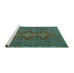 Sideview of Machine Washable Persian Turquoise Traditional Area Rugs, wshtr2434turq