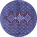 Round Machine Washable Persian Blue Traditional Rug, wshtr2435blu