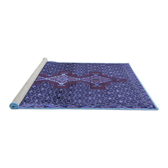 Sideview of Machine Washable Persian Blue Traditional Rug, wshtr2435blu