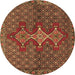 Round Persian Brown Traditional Rug, tr2435brn