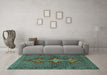 Machine Washable Persian Turquoise Traditional Area Rugs in a Living Room,, wshtr2435turq