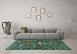 Machine Washable Persian Turquoise Traditional Area Rugs in a Living Room,, wshtr2435turq