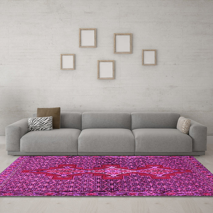 Machine Washable Persian Pink Traditional Rug in a Living Room, wshtr2435pnk