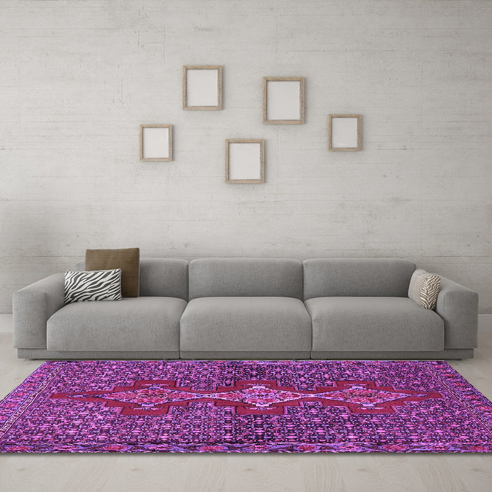 Machine Washable Persian Purple Traditional Area Rugs in a Living Room, wshtr2435pur