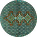 Round Machine Washable Persian Turquoise Traditional Area Rugs, wshtr2435turq