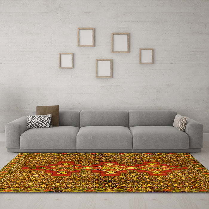 Machine Washable Persian Yellow Traditional Rug in a Living Room, wshtr2435yw