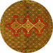 Round Machine Washable Persian Yellow Traditional Rug, wshtr2435yw