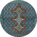 Round Machine Washable Persian Light Blue Traditional Rug, wshtr2435lblu