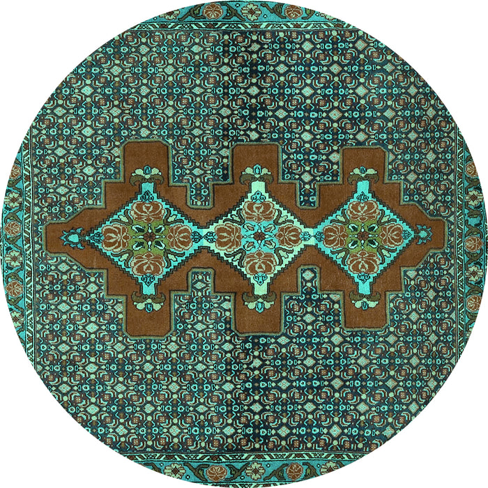 Round Persian Turquoise Traditional Rug, tr2435turq