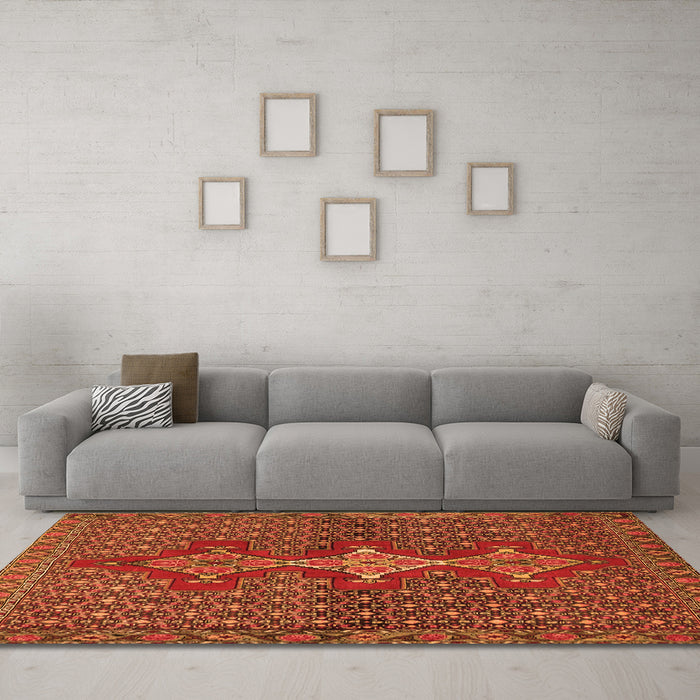 Machine Washable Persian Orange Traditional Area Rugs in a Living Room, wshtr2435org