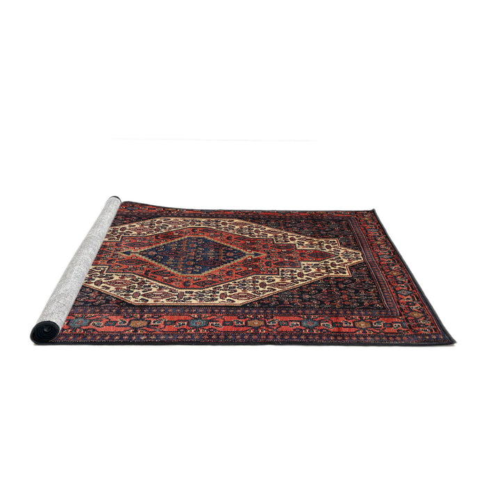Sideview of Machine Washable Traditional Dark Gold Brown Rug, wshtr2436