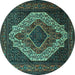 Round Machine Washable Medallion Turquoise Traditional Area Rugs, wshtr2436turq