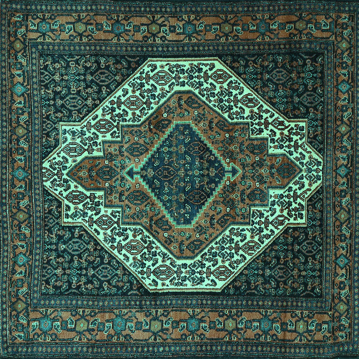 Square Medallion Turquoise Traditional Rug, tr2436turq