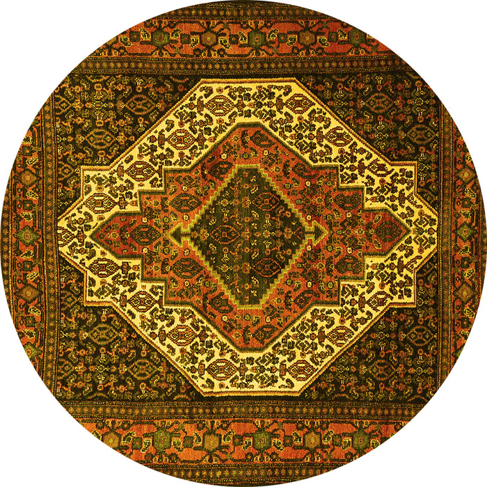 Round Machine Washable Medallion Yellow Traditional Rug, wshtr2436yw