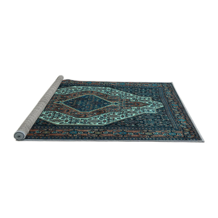 Sideview of Machine Washable Medallion Light Blue Traditional Rug, wshtr2436lblu