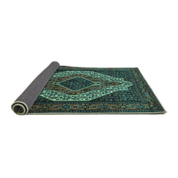 Sideview of Medallion Turquoise Traditional Rug, tr2436turq