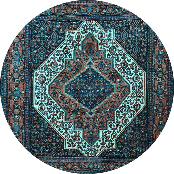 Round Machine Washable Medallion Light Blue Traditional Rug, wshtr2436lblu