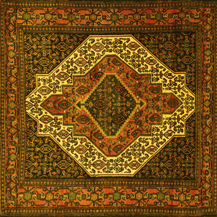 Square Machine Washable Medallion Yellow Traditional Rug, wshtr2436yw